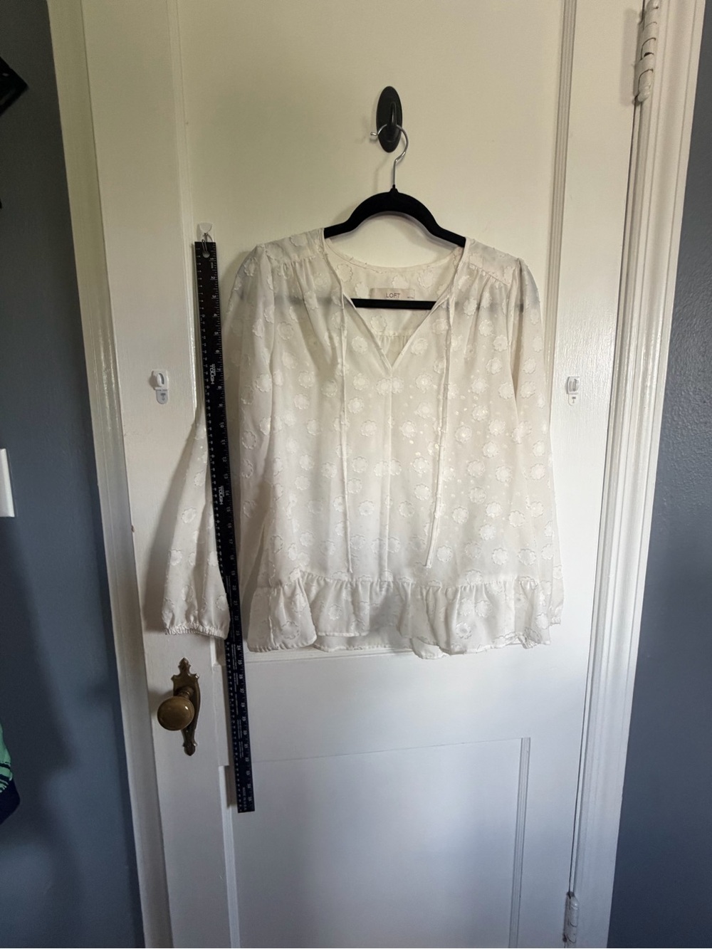 LOFT Cream Floral Eyelet Peasant Top